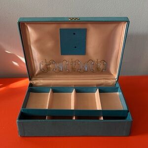 Teal Vintage Jewelry Box with Teen/Tween Decorative Pink Accents